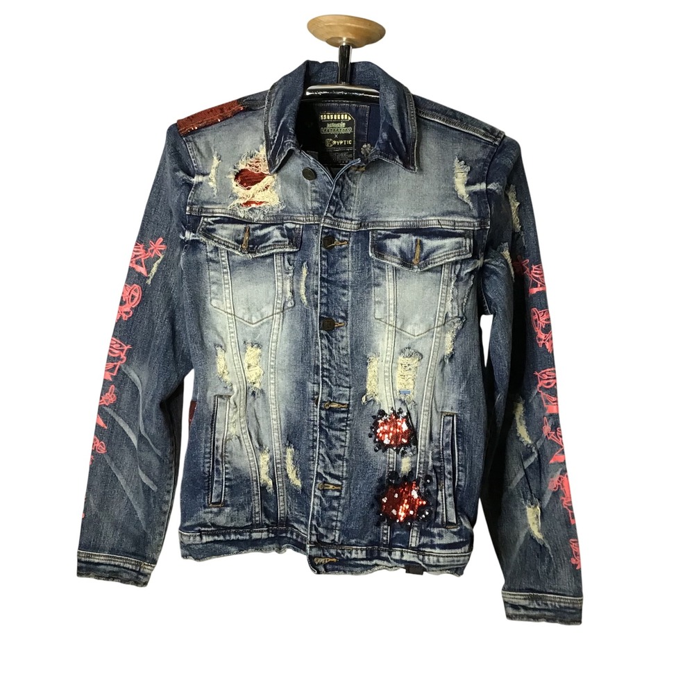 Dexter's Laboratory x deKryptic Cartoon Network Sequin Distressed Denim Jacket L